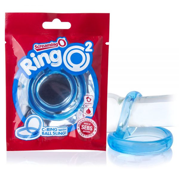 Screaming o ring in red package and ovelaid on dildo UK from sex shop online