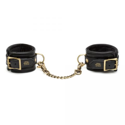 Black and gold wrist cuffs fifty shades of grey brand from sex shop online