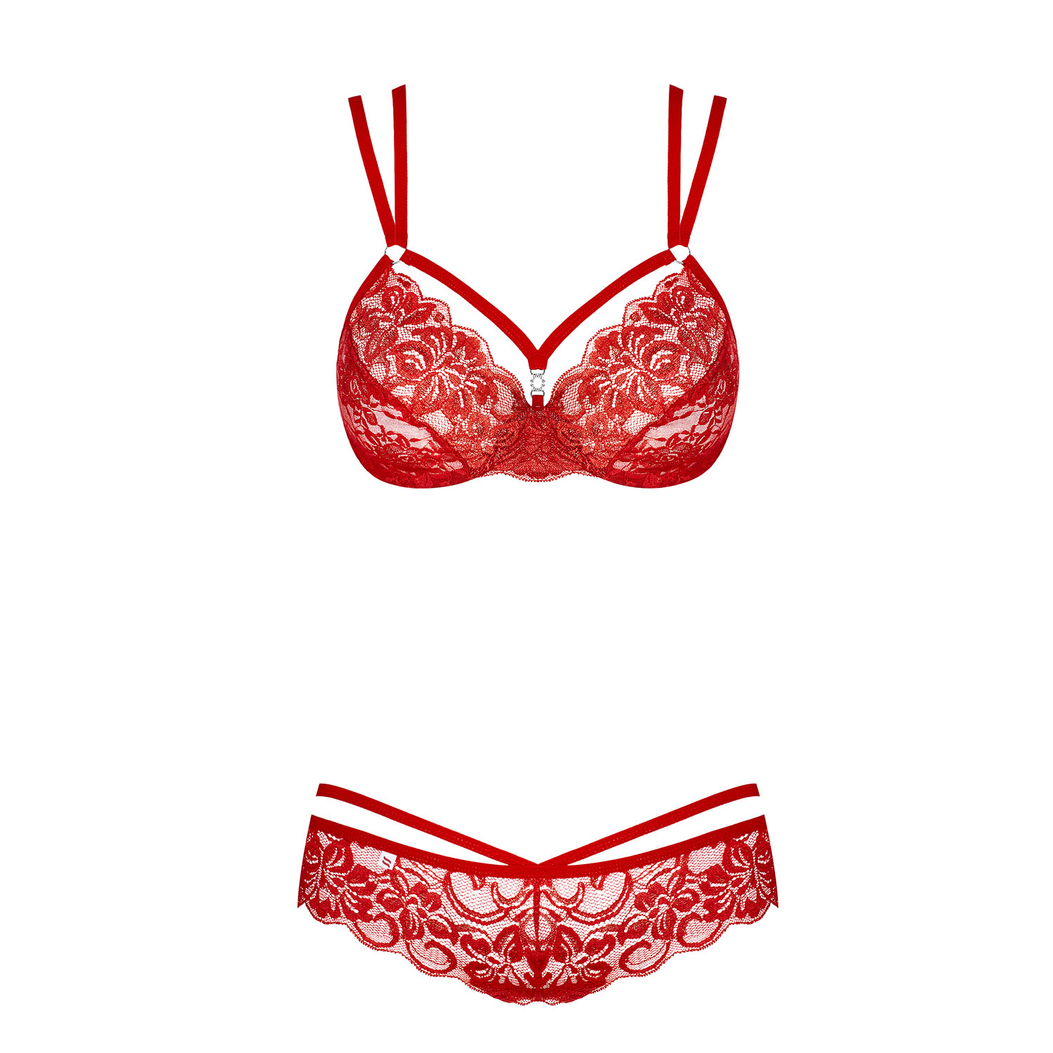 Obsessive Red Lace Bra And GString - Image 4