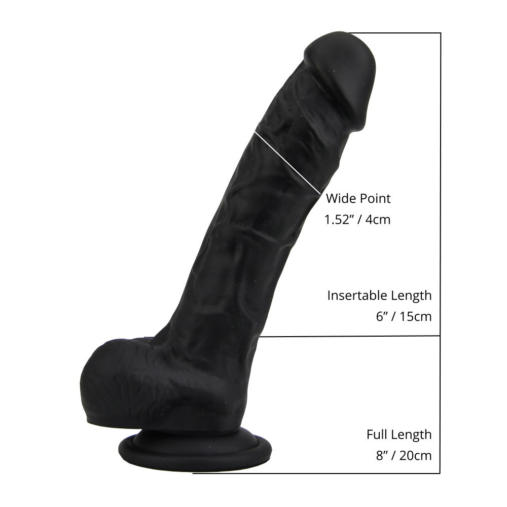 Loving Joy 8 Inch Realistic Silicone Dildo with Suction Cup and Balls Black - Image 5
