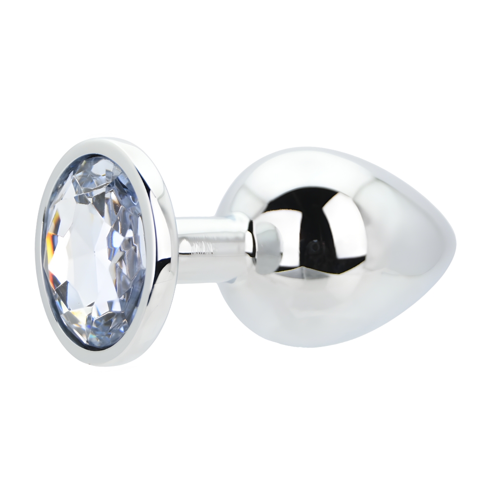 Toosh Silver Metal Butt Plug Large Clear Stone - Image 3