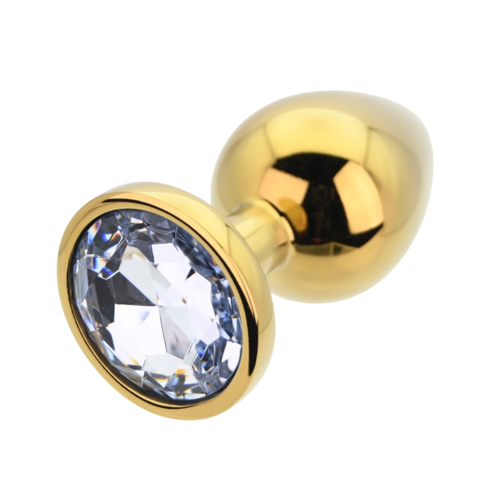 Toosh Gold Metal Butt Plug Large Clear Stone - Image 4