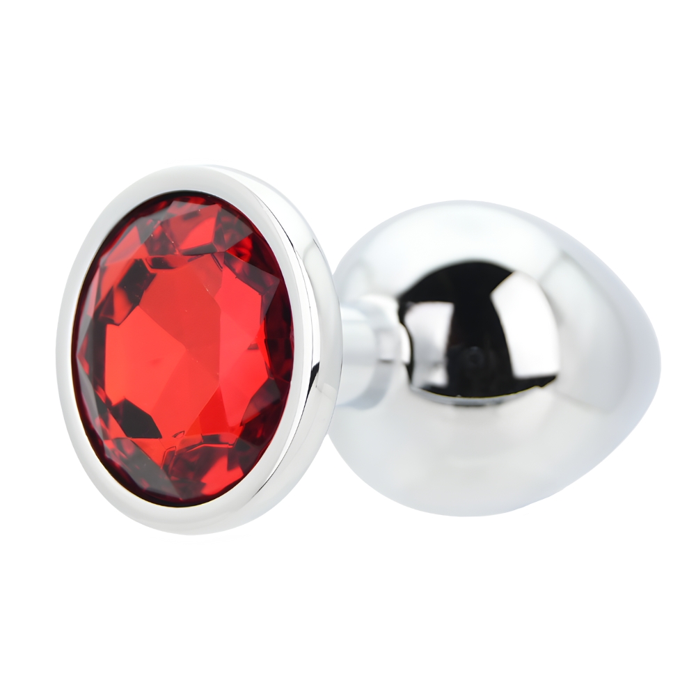 Toosh Silver Metal Butt Plug Large Red Stone - Image 3