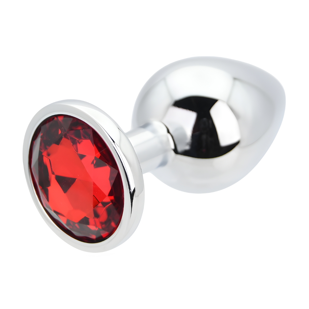 Toosh Silver Metal Butt Plug Large Red Stone - Image 4