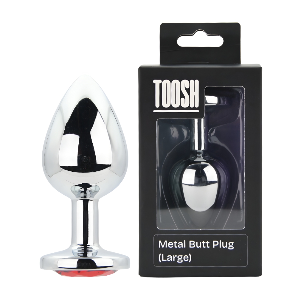 Toosh Silver Metal Butt Plug Large Red Stone - Image 9