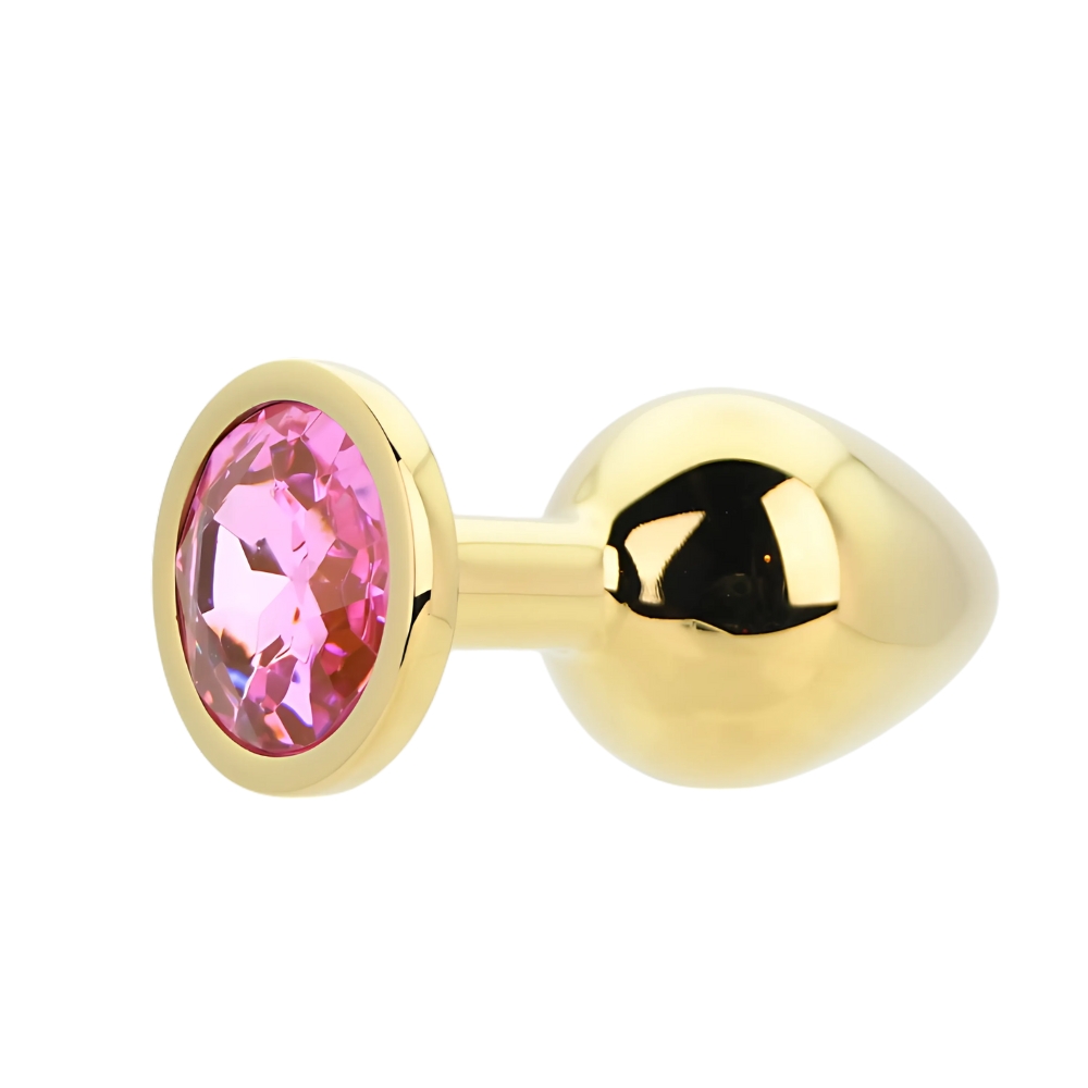 Toosh Gold Metal Butt Plug Medium Pink Stone - Image 4