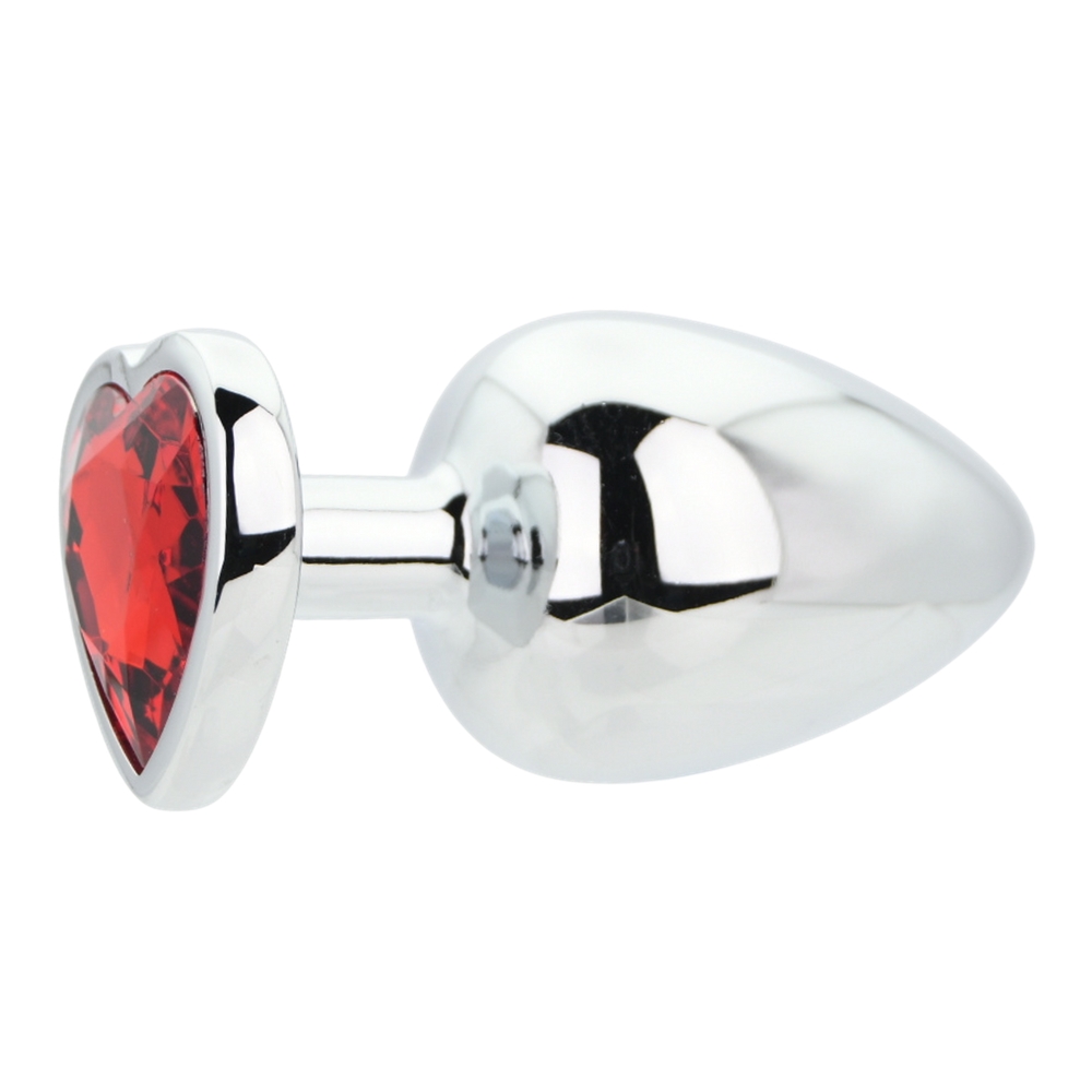 Toosh Heart Shaped Silver Butt Plug with Red Stone Large - Image 3