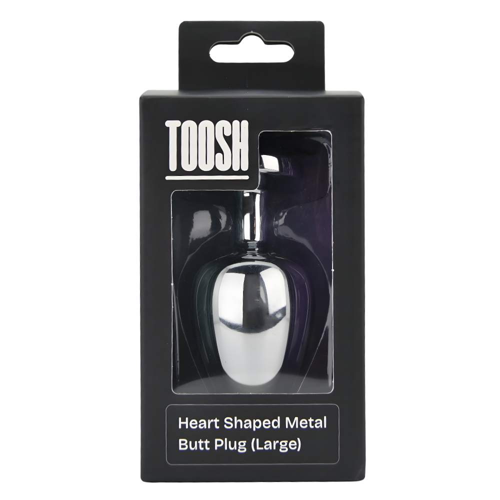 Toosh Heart Shaped Silver Butt Plug with Red Stone Large - Image 7