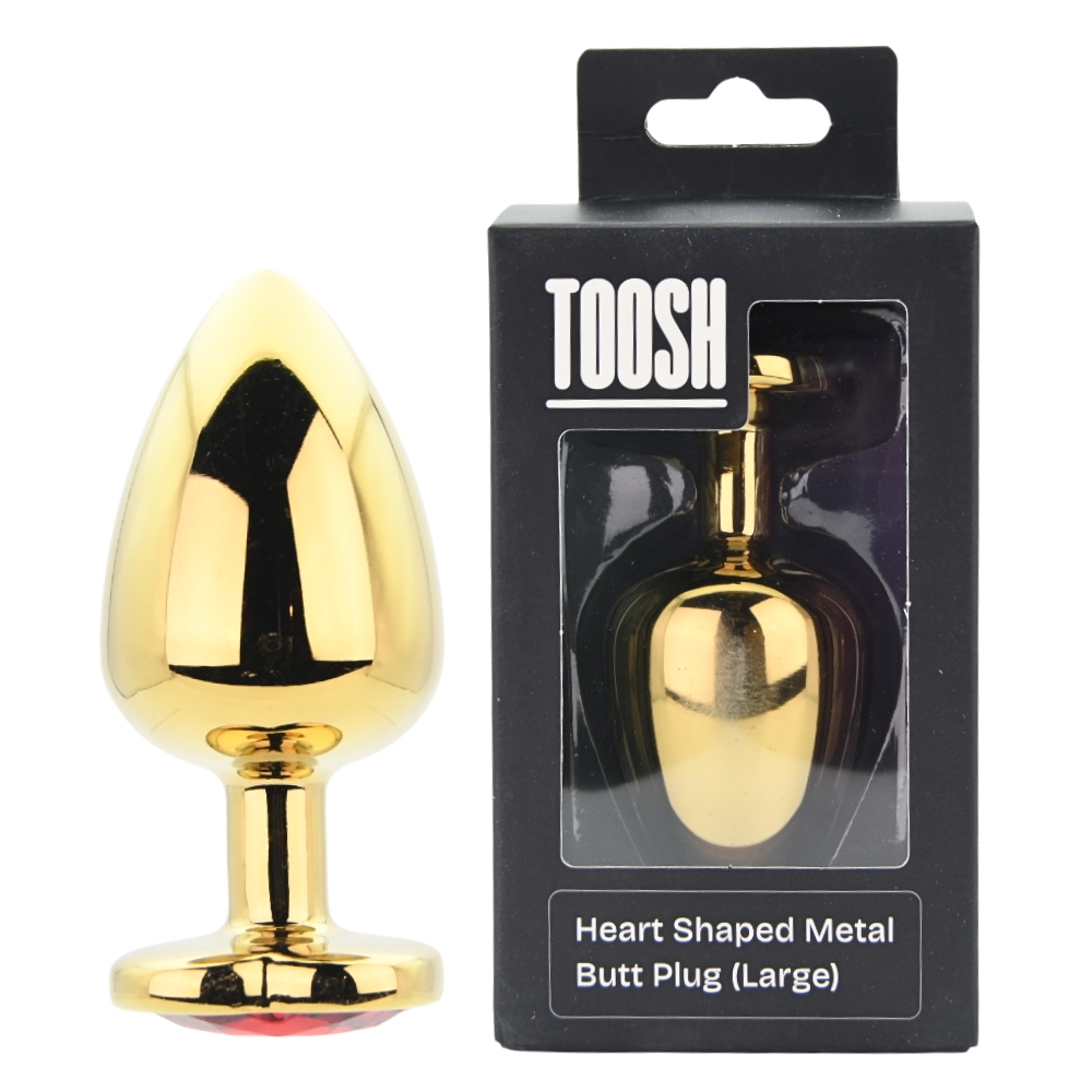 Toosh Heart Shaped Gold Butt Plug with Red Stone Large - Image 9