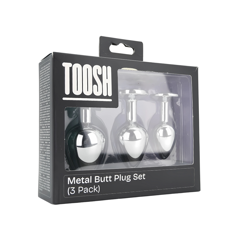 Toosh Metal Butt Plug Silver Set of 3 Clear Stone - Image 11