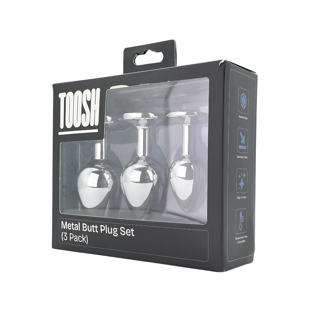 Toosh Metal Butt Plug Silver Set of 3 Clear Stone - Image 10
