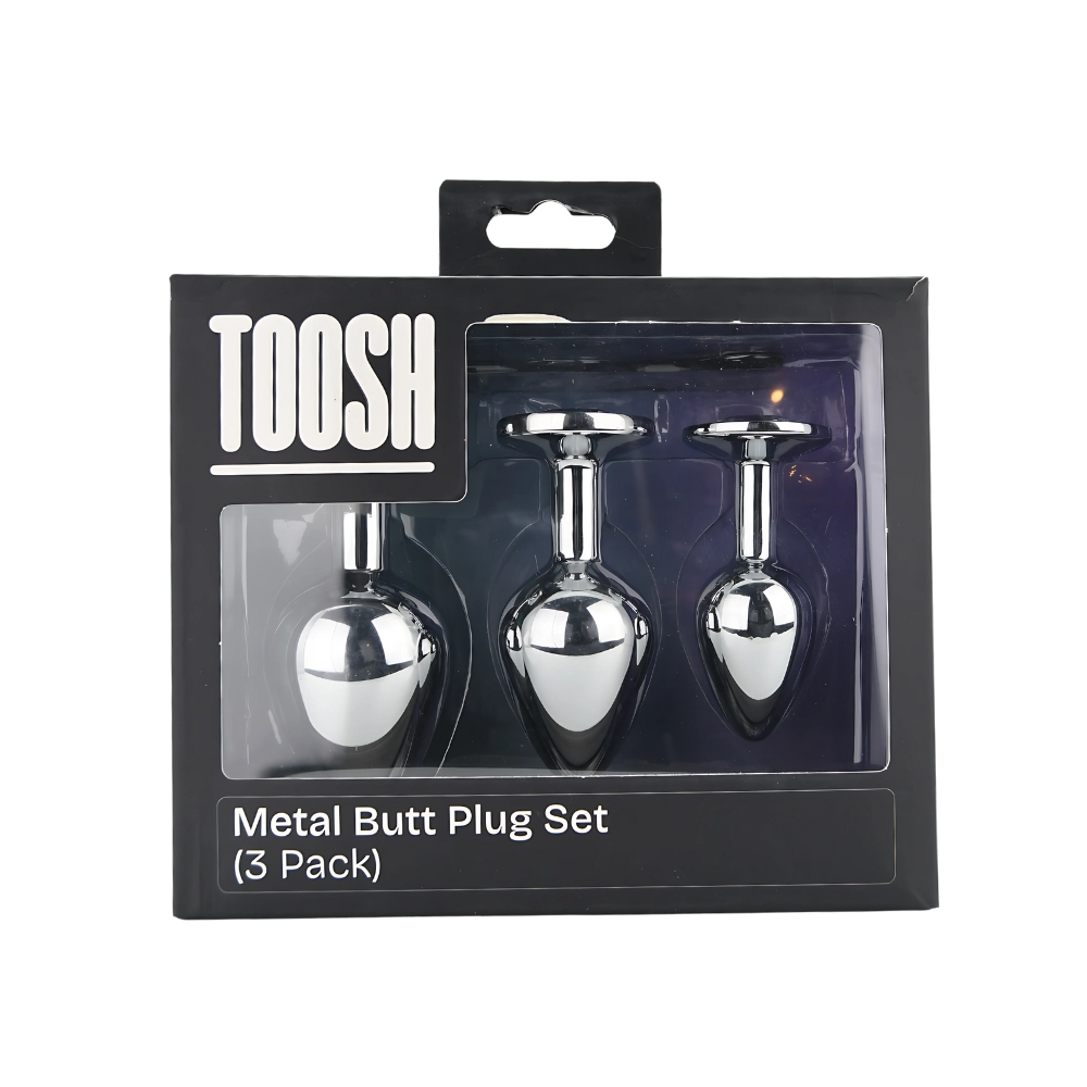 Toosh Metal Butt Plug Silver Set of 3 Clear Stone - Image 9