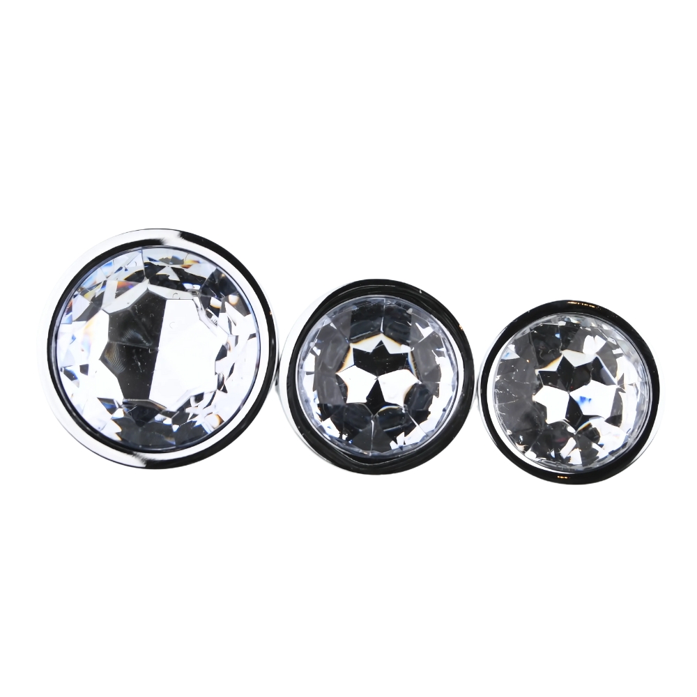 Toosh Metal Butt Plug Silver Set of 3 Clear Stone - Image 4