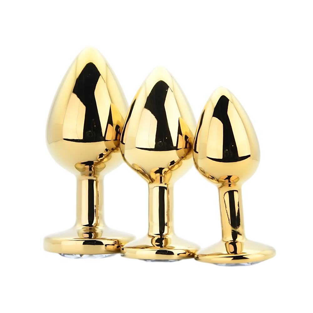 Toosh Metal Butt Plug Gold Set of 3 Clear Stone - Image 2