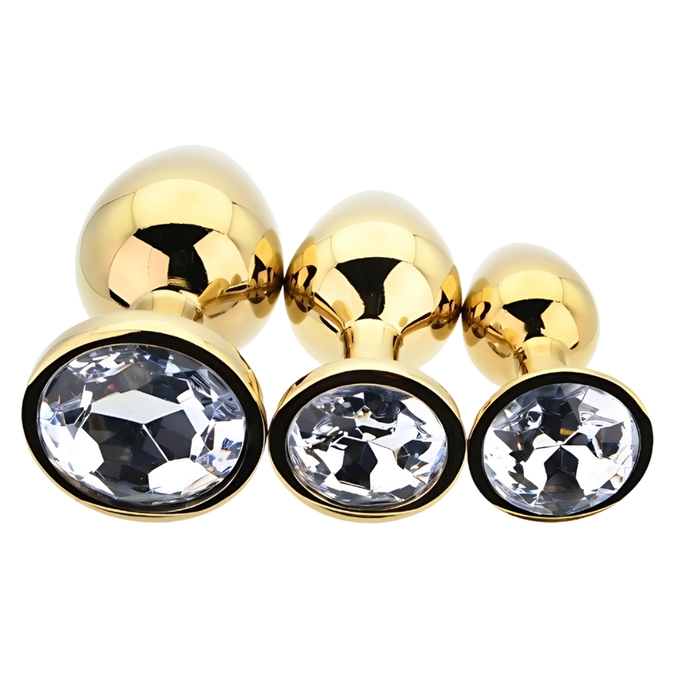 Toosh Metal Butt Plug Gold Set of 3 Clear Stone - Image 7