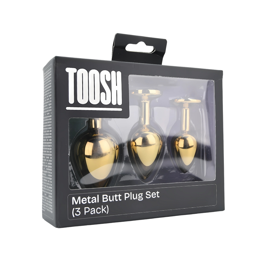 Toosh Metal Butt Plug Gold Set of 3 Clear Stone - Image 9