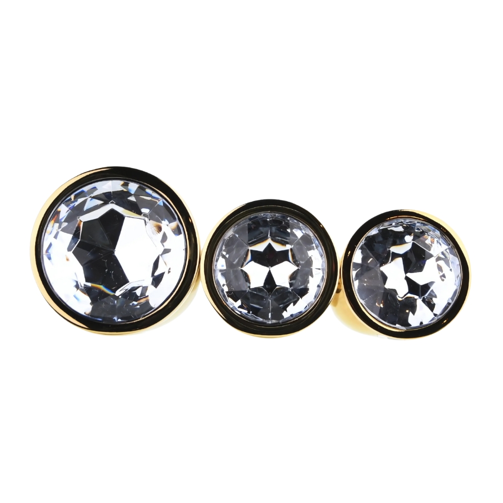 Toosh Metal Butt Plug Gold Set of 3 Clear Stone - Image 6