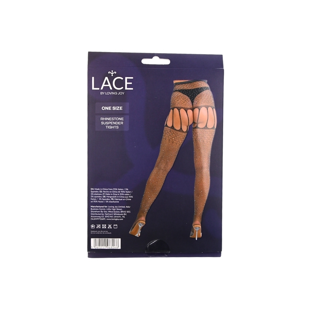 Lace by LJ Rhinestone Suspender Tights Black - Image 5