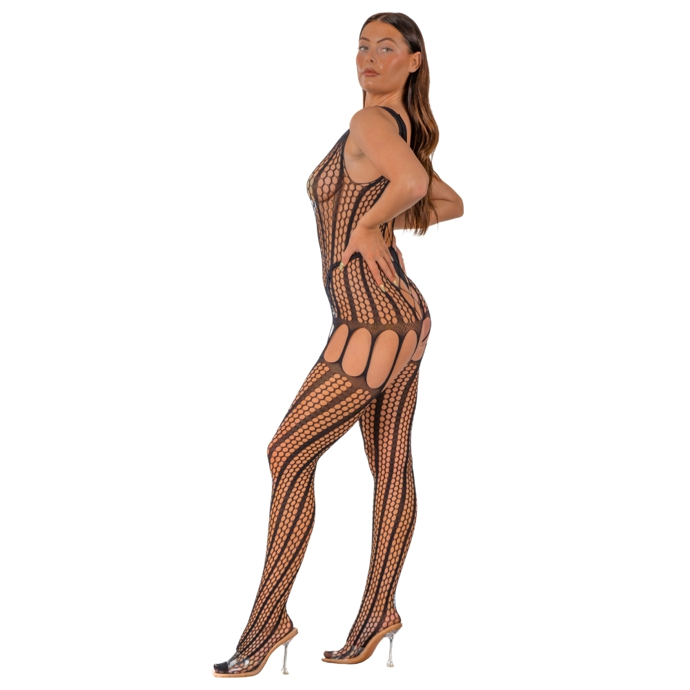 Lace by LJ Crochet Bodystocking with Lace Up Back Black - Image 3