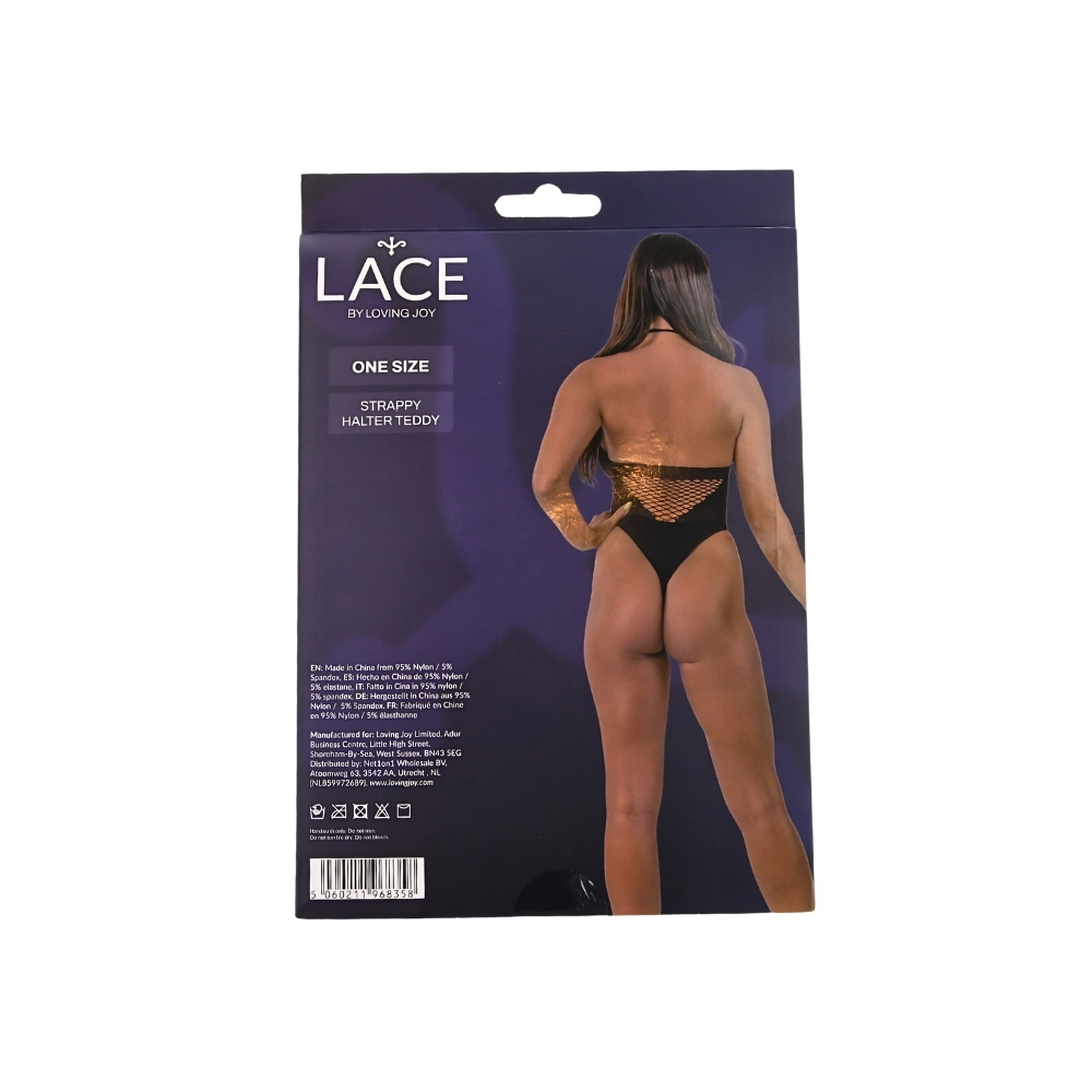 Lace by LJ Strappy Halter Teddy Black - Image 6