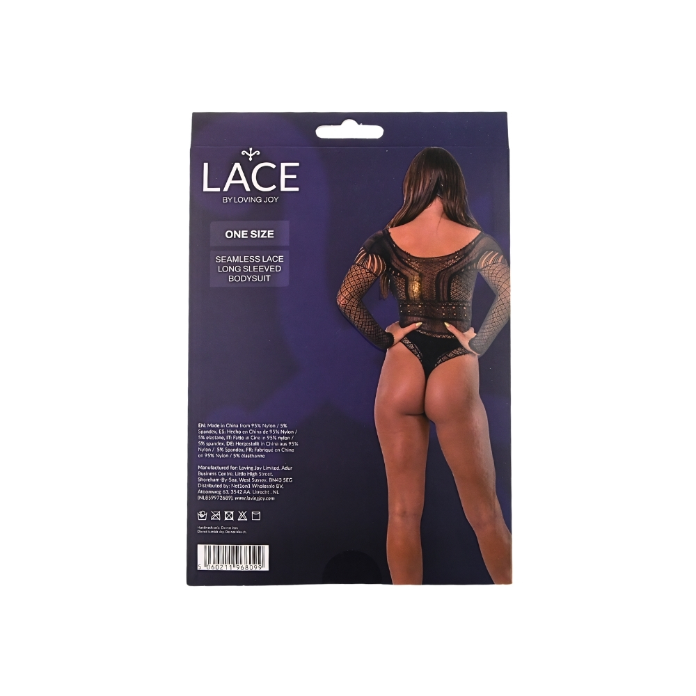 Lace by LJ Seamless Lace Long Sleeved Bodysuit Black - Image 6