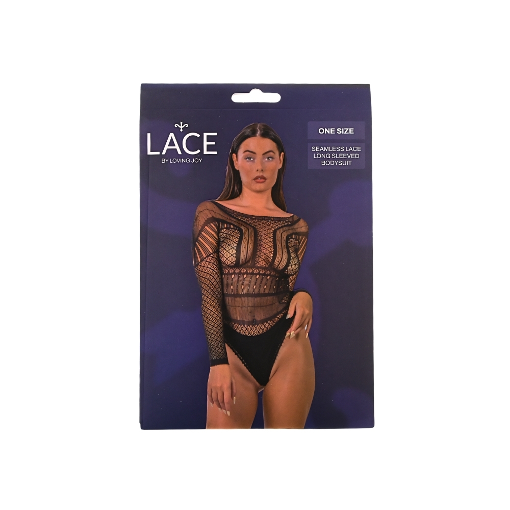 Lace by LJ Seamless Lace Long Sleeved Bodysuit Black - Image 5