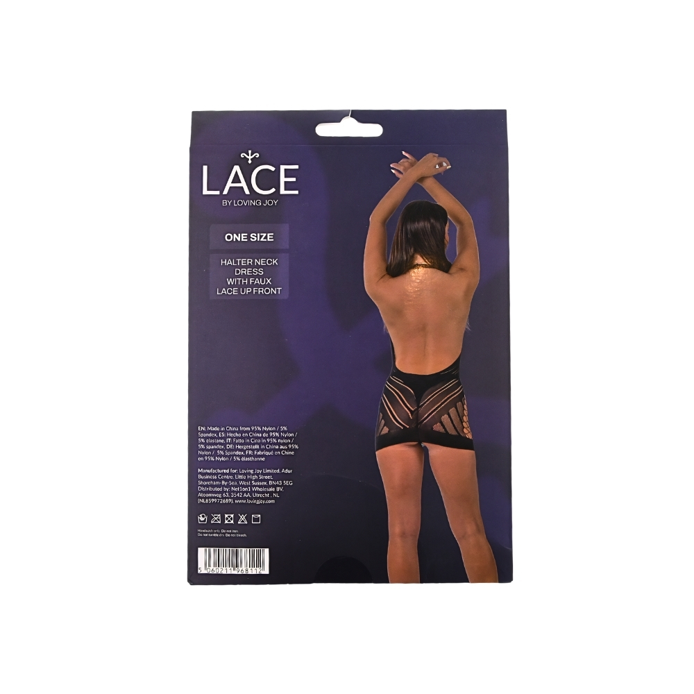 Lace by LJ Halter Neck Dress with Faux Lace Up Front Black - Image 6