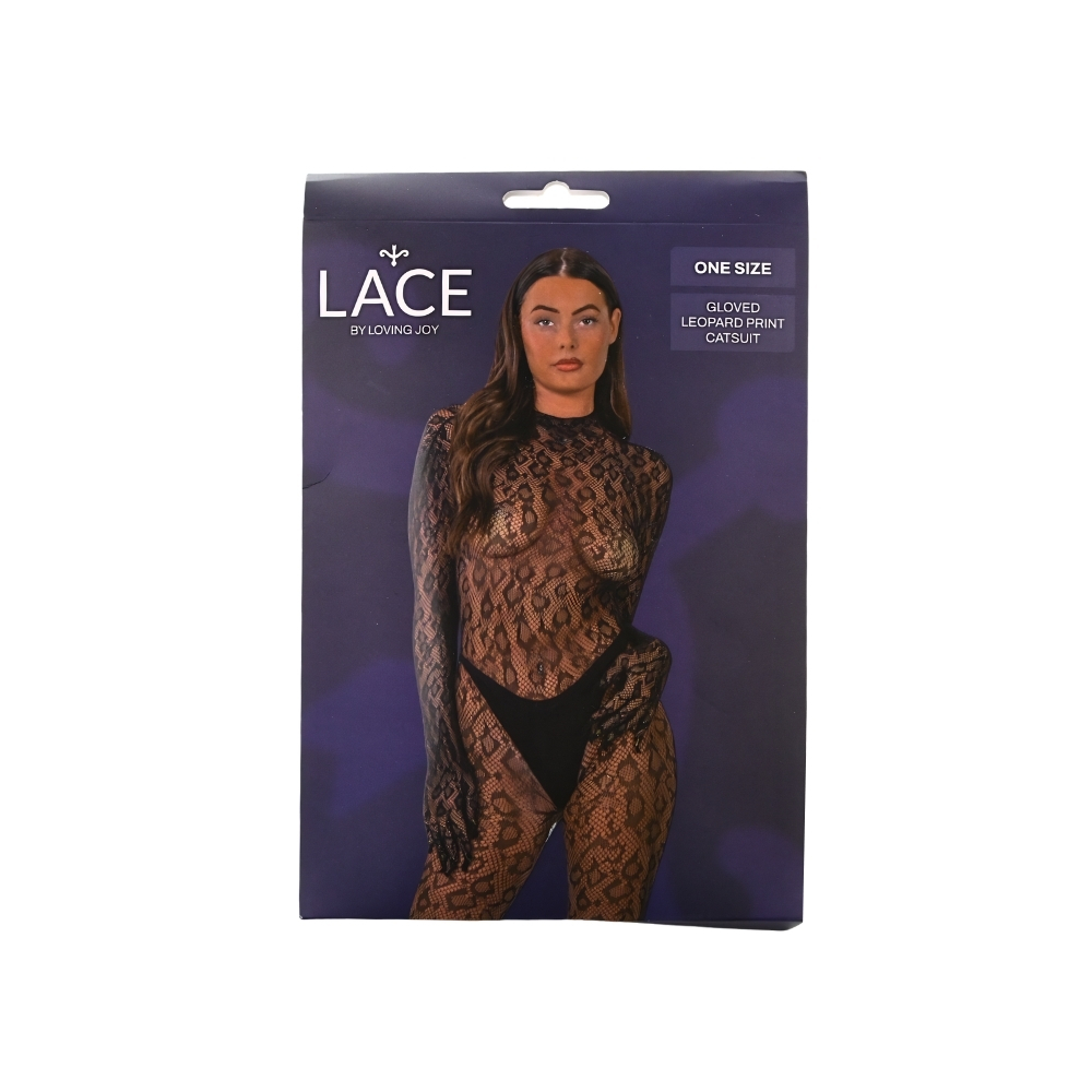 Lace by LJ Gloved Leopard Print Catsuit Black - Image 5