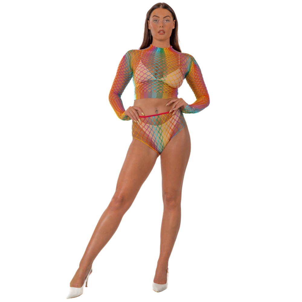 Lace by LJ Rainbow Fence Net Crop Top and Bottoms - Image 2