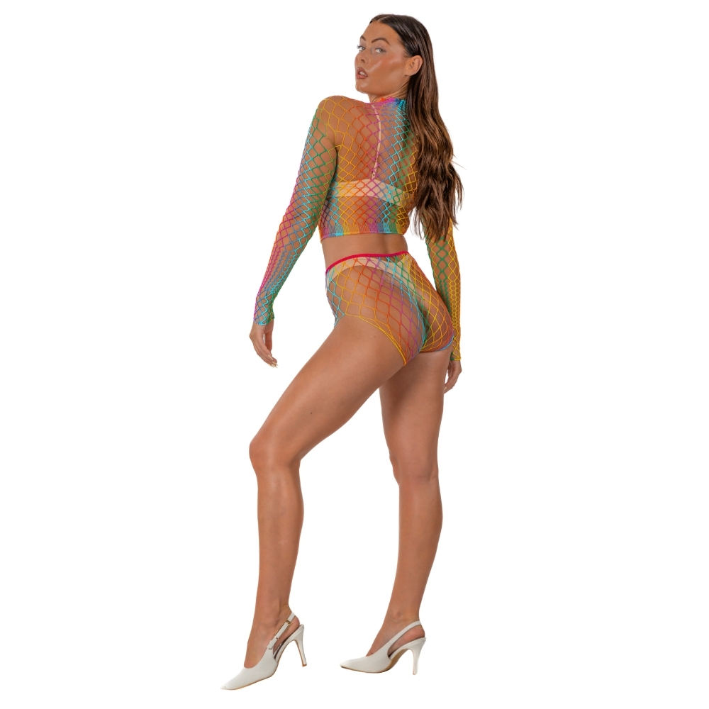 Lace by LJ Rainbow Fence Net Crop Top and Bottoms - Image 3