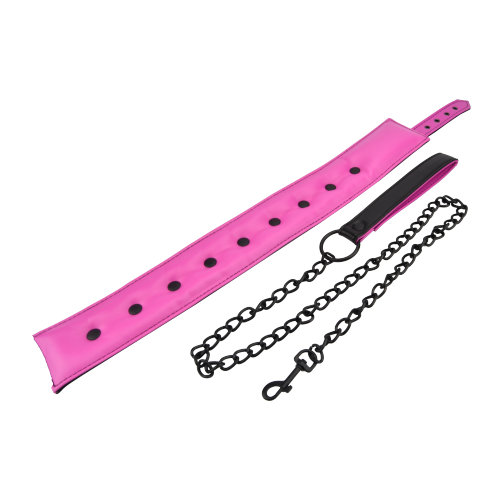 Bound to Please Pink & Black Bondage Collar & Leash - Image 3