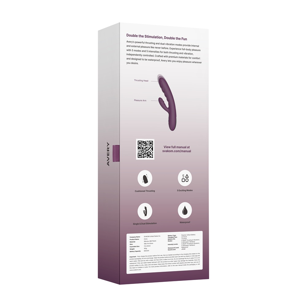 Svakom Avery Thrusting Vibrator with Clitoral Stimulator - Image 7