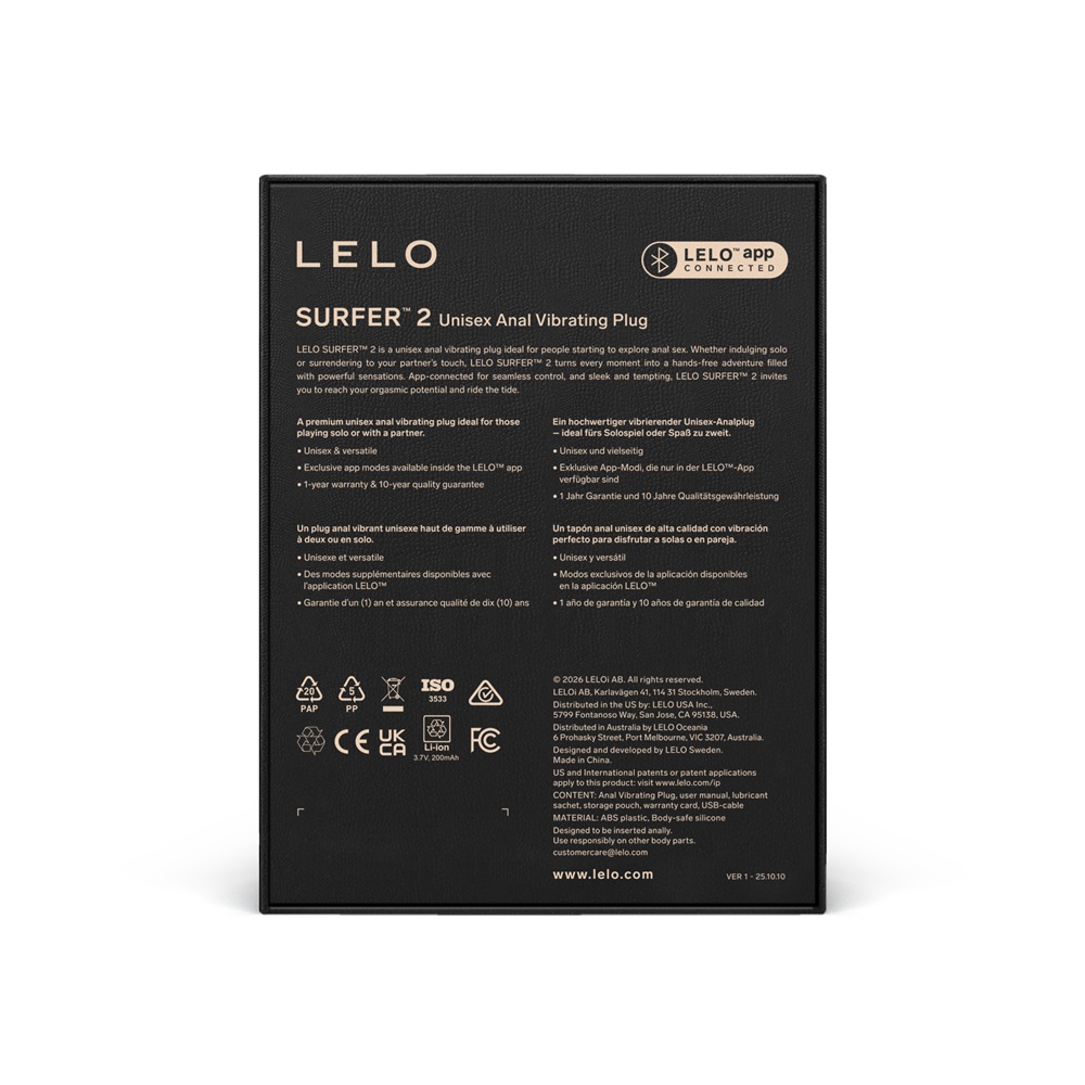 LELO Surfer 2 Unisex Anal Vibrating Plug Black - Image 5