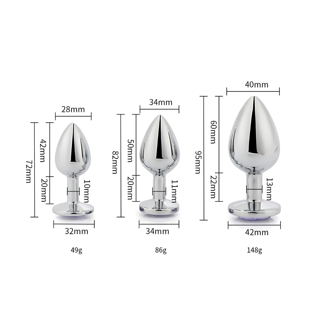 Toosh Metal Butt Plug Silver Set of 3 Clear Stone - Image 8